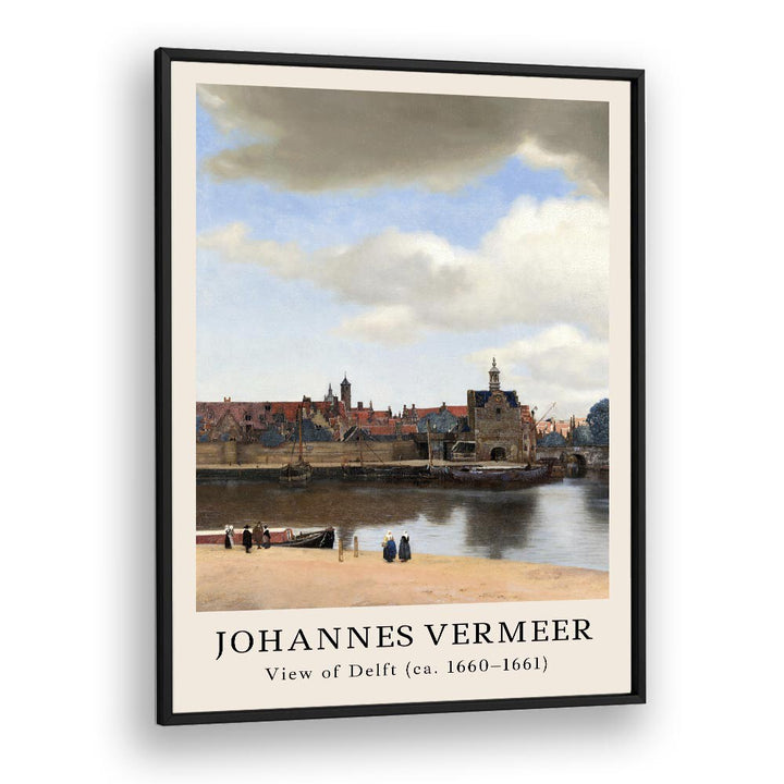 Johannes Vermeer View Of Delft 1660-1661 By Johannes Vermeer Vintage Paintings in Black Plain Frame