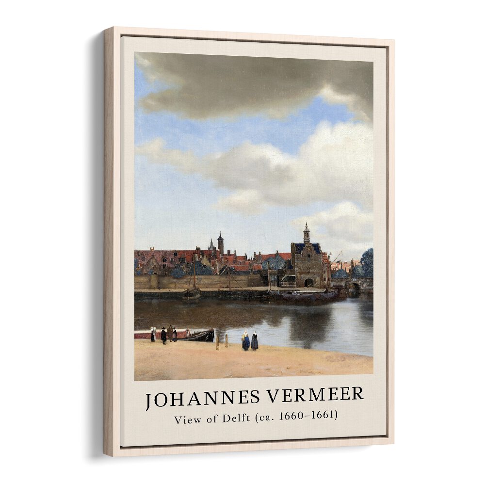 Johannes Vermeer View Of Delft 1660-1661 By Johannes Vermeer Vintage Paintings in Oak Wood Floater Frame