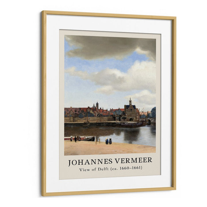 Johannes Vermeer View Of Delft 1660-1661 By Johannes Vermeer Vintage Paintings in Oak Wood Frame With Mount