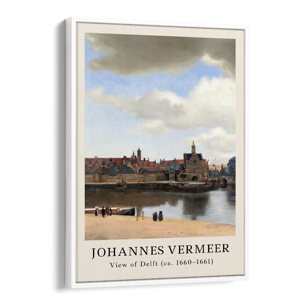 Johannes Vermeer View Of Delft 1660-1661 By Johannes Vermeer Vintage Paintings in White Floater Frame