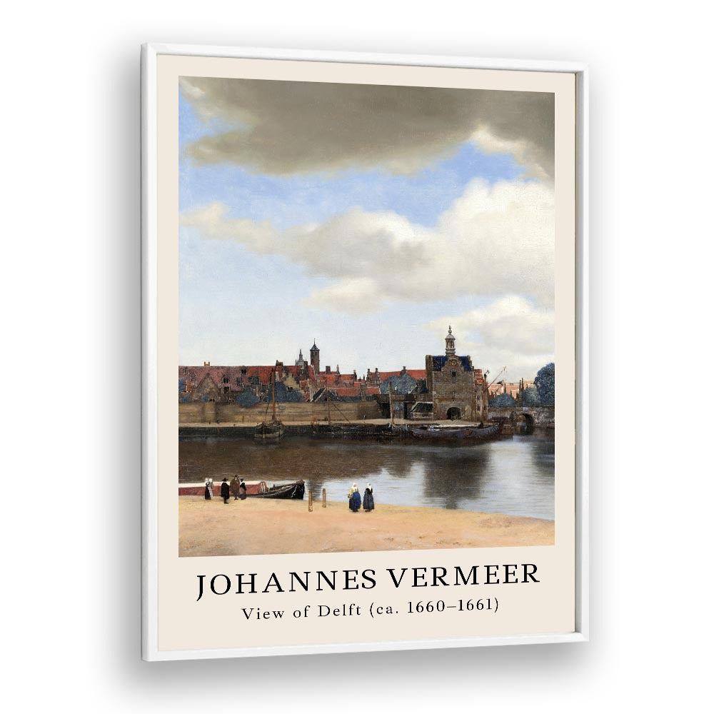 Johannes Vermeer View Of Delft 1660-1661 By Johannes Vermeer Vintage Paintings in White Plain Frame