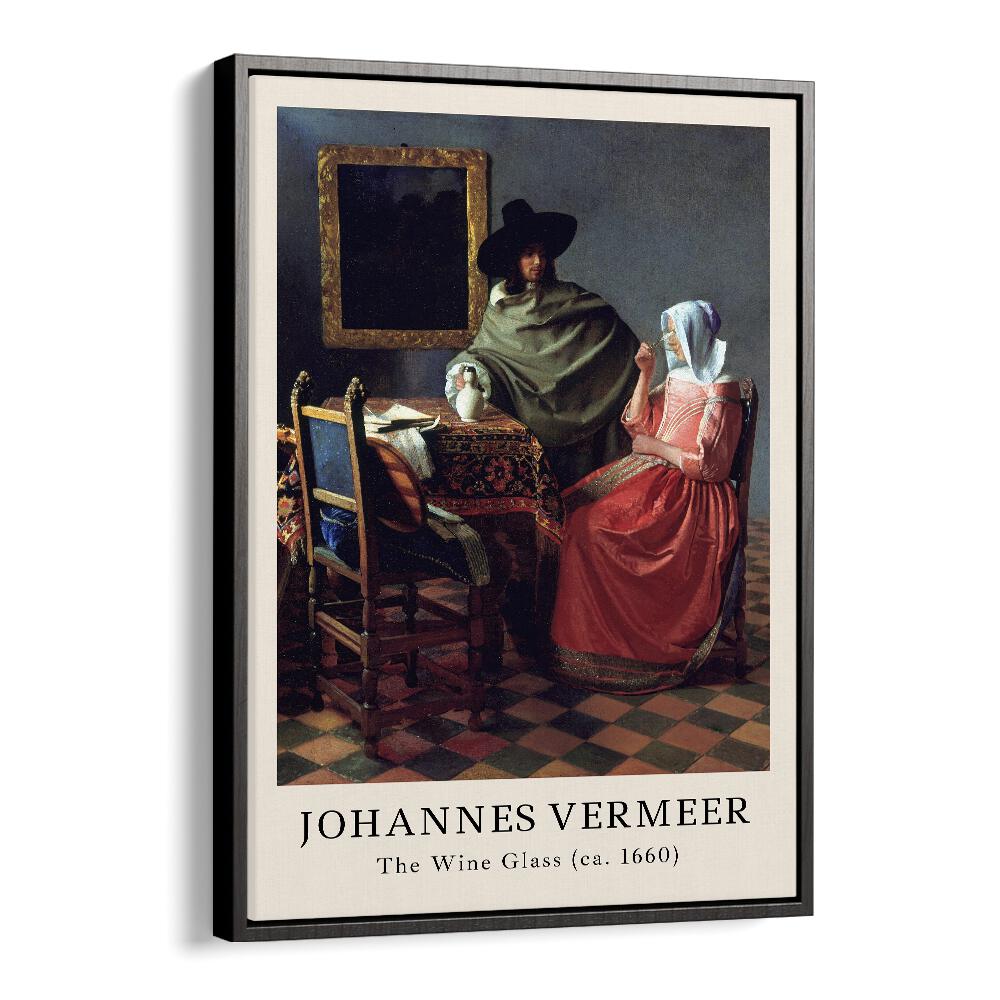 Johannes Vermeer the Wine Glass-1660 By Johannes Vermeer Vintage Paintings in Black Floater Frame