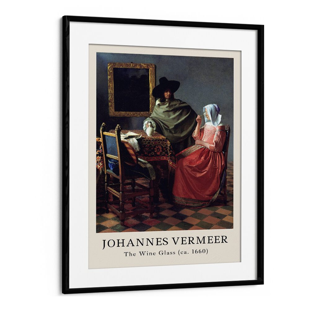 Johannes Vermeer the Wine Glass-1660 By Johannes Vermeer Vintage Paintings in Black Frame With Mount