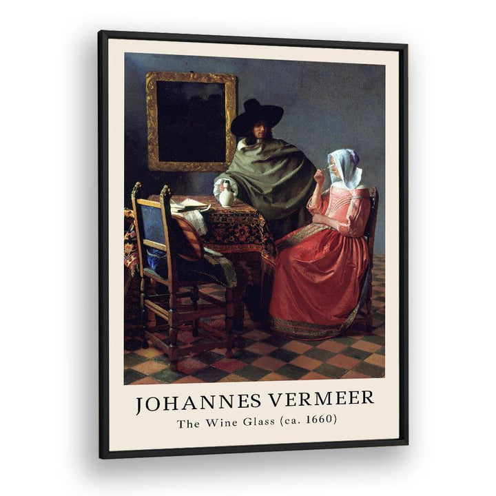 Johannes Vermeer the Wine Glass-1660 By Johannes Vermeer Vintage Paintings in Black Plain Frame