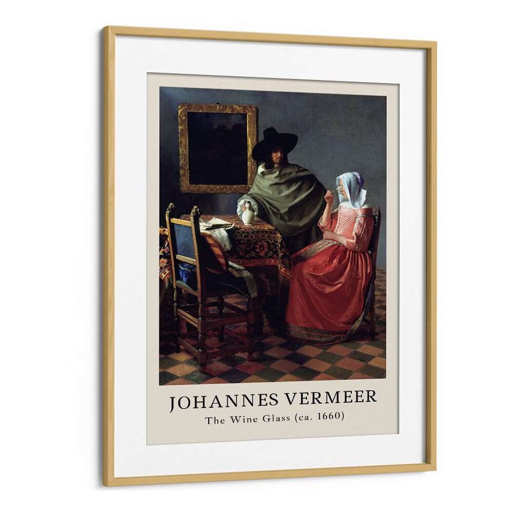 Johannes Vermeer the Wine Glass-1660 By Johannes Vermeer Vintage Paintings in Oak Wood Frame With Mount