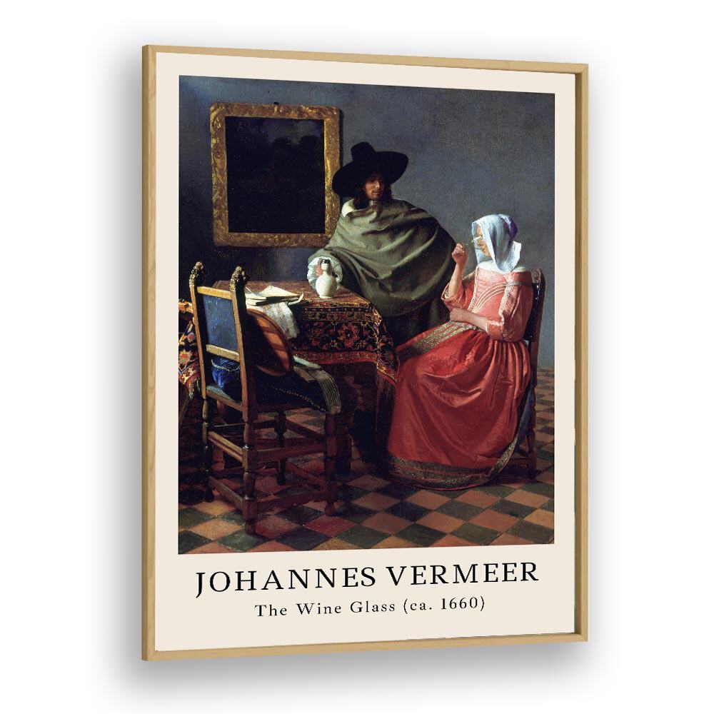 Johannes Vermeer the Wine Glass-1660 By Johannes Vermeer Vintage Paintings in Oak Wood Plain Frame