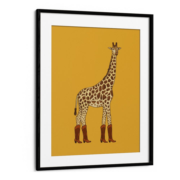 Jolene The Cowgirl Giraffe  Kids Paintings in Black Frame With Mount