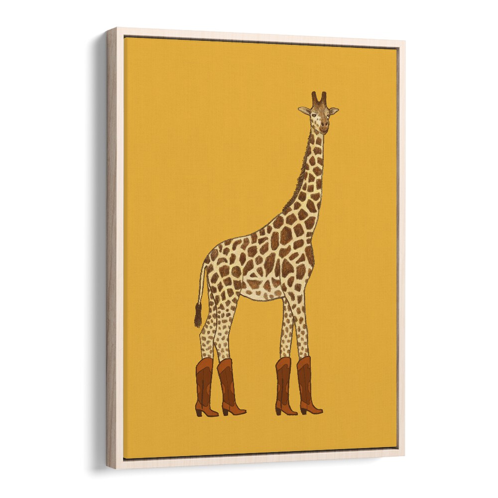 Jolene The Cowgirl Giraffe  Kids Paintings in Oak Wood Floater Frame