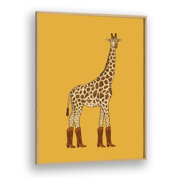 Jolene The Cowgirl Giraffe  Kids Paintings in Oak Wood Plain Frame