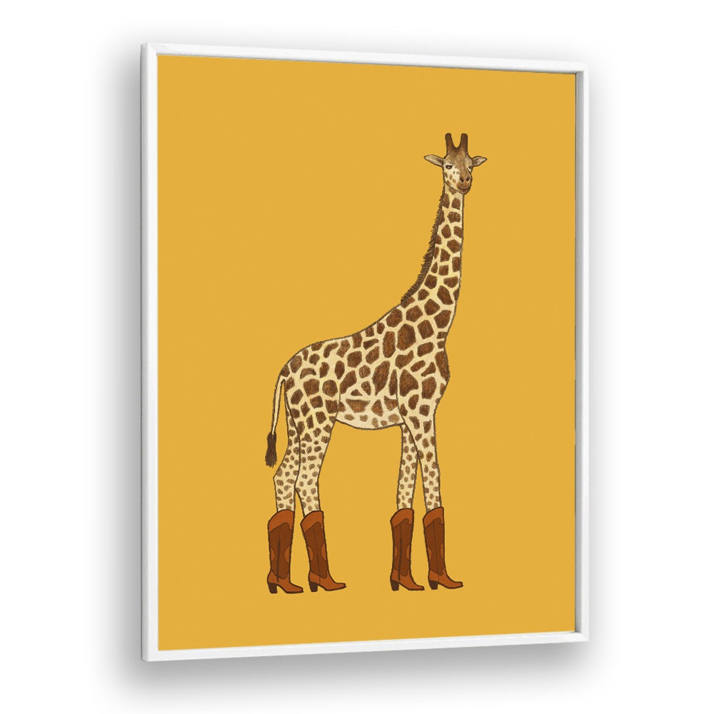 Jolene The Cowgirl Giraffe  Kids Paintings in White Plain Frame