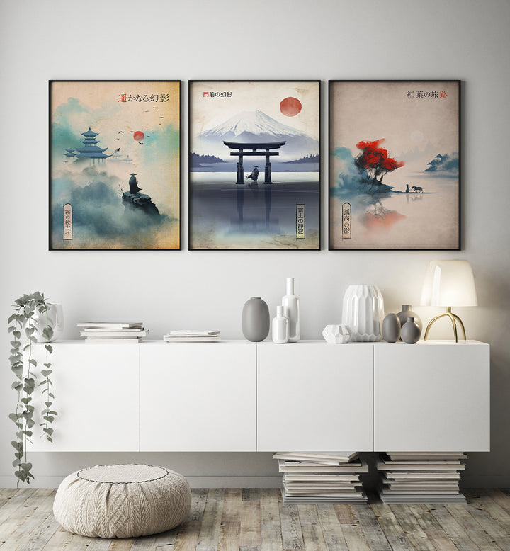 JOURNEY THROUGH JAPAN , SET OF 3 PAINTINGS