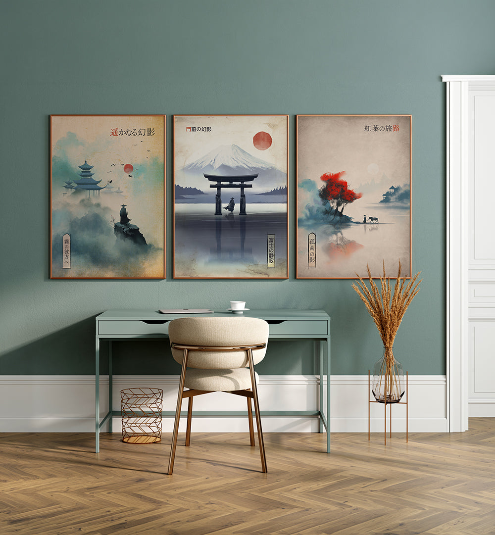 JOURNEY THROUGH JAPAN , SET OF 3 PAINTINGS