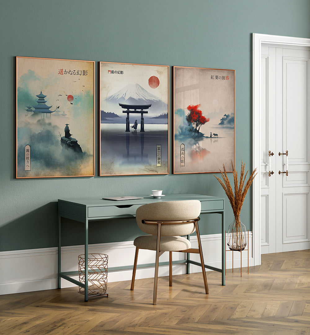 JOURNEY THROUGH JAPAN , SET OF 3 PAINTINGS