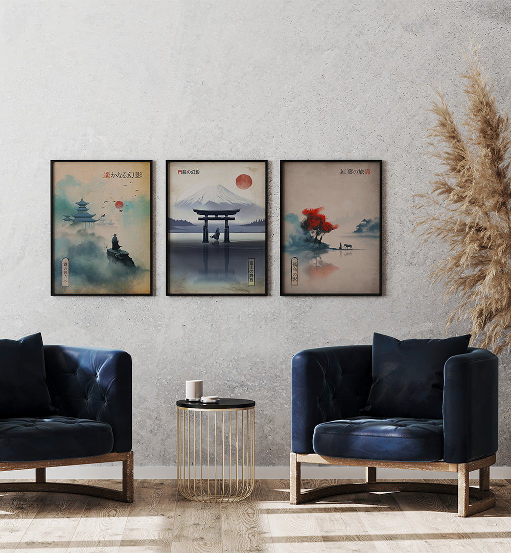 JOURNEY THROUGH JAPAN , SET OF 3 PAINTINGS
