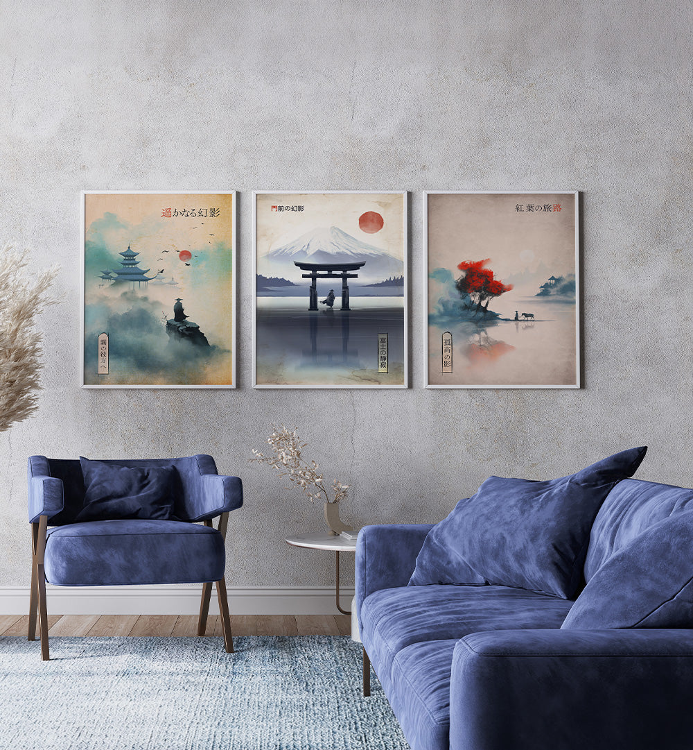 JOURNEY THROUGH JAPAN , SET OF 3 PAINTINGS