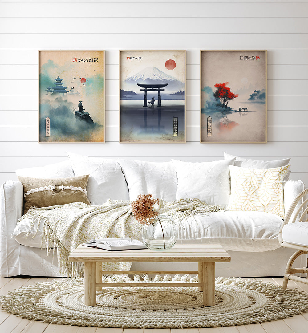 JOURNEY THROUGH JAPAN , SET OF 3 PAINTINGS