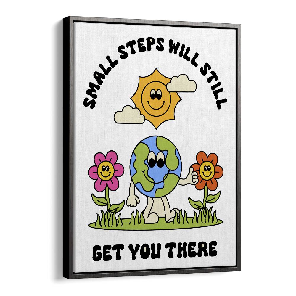 Journey of Progress Small Steps Will Get You There Quotes and Typography Posters in Black Floater Frame