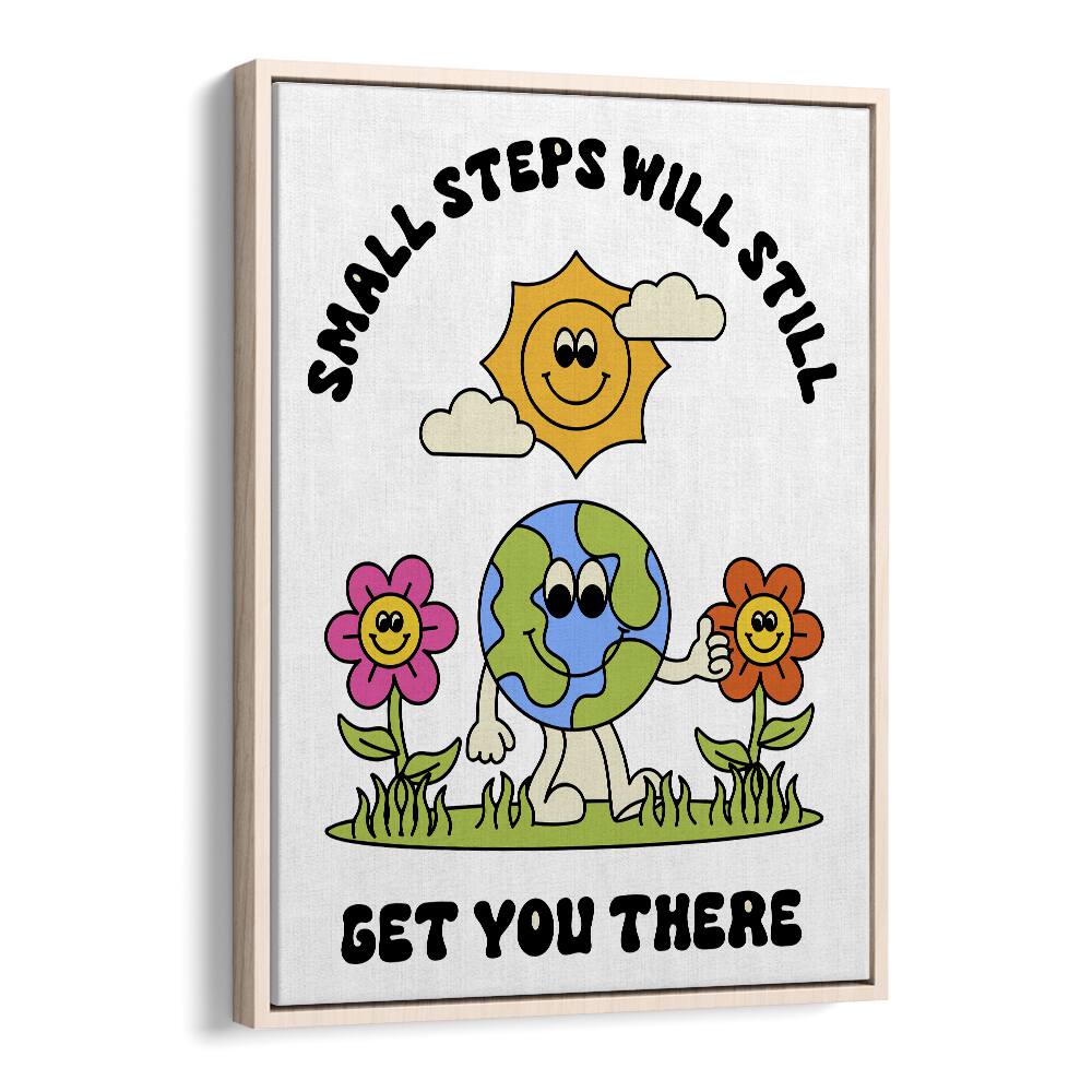 Journey of Progress Small Steps Will Get You There Quotes and Typography Posters in Oak Wood Floater Frame