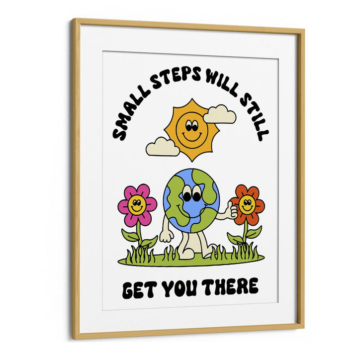 Journey of Progress Small Steps Will Get You There Quotes and Typography Posters in Oak Wood Frame With Mount