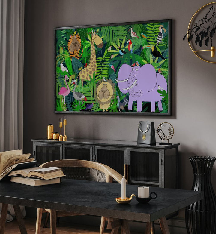 Jungle Animals Deep In The Jungle Foliage By Carla Daly Kids Paintings placed on a wall