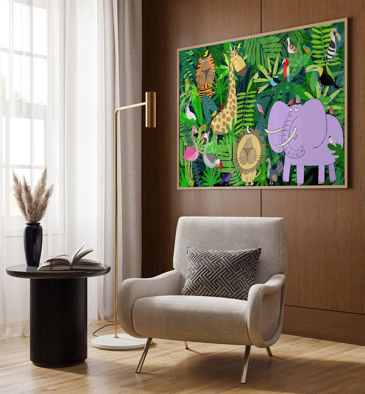 Jungle Animals Deep In The Jungle Foliage By Carla Daly Kids Painting placed on a wall