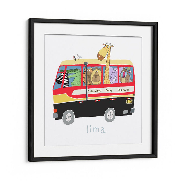 Jungle Animals In A Bus In Lima By Carla Daly Kids Room Painting in Black Frame With Mount