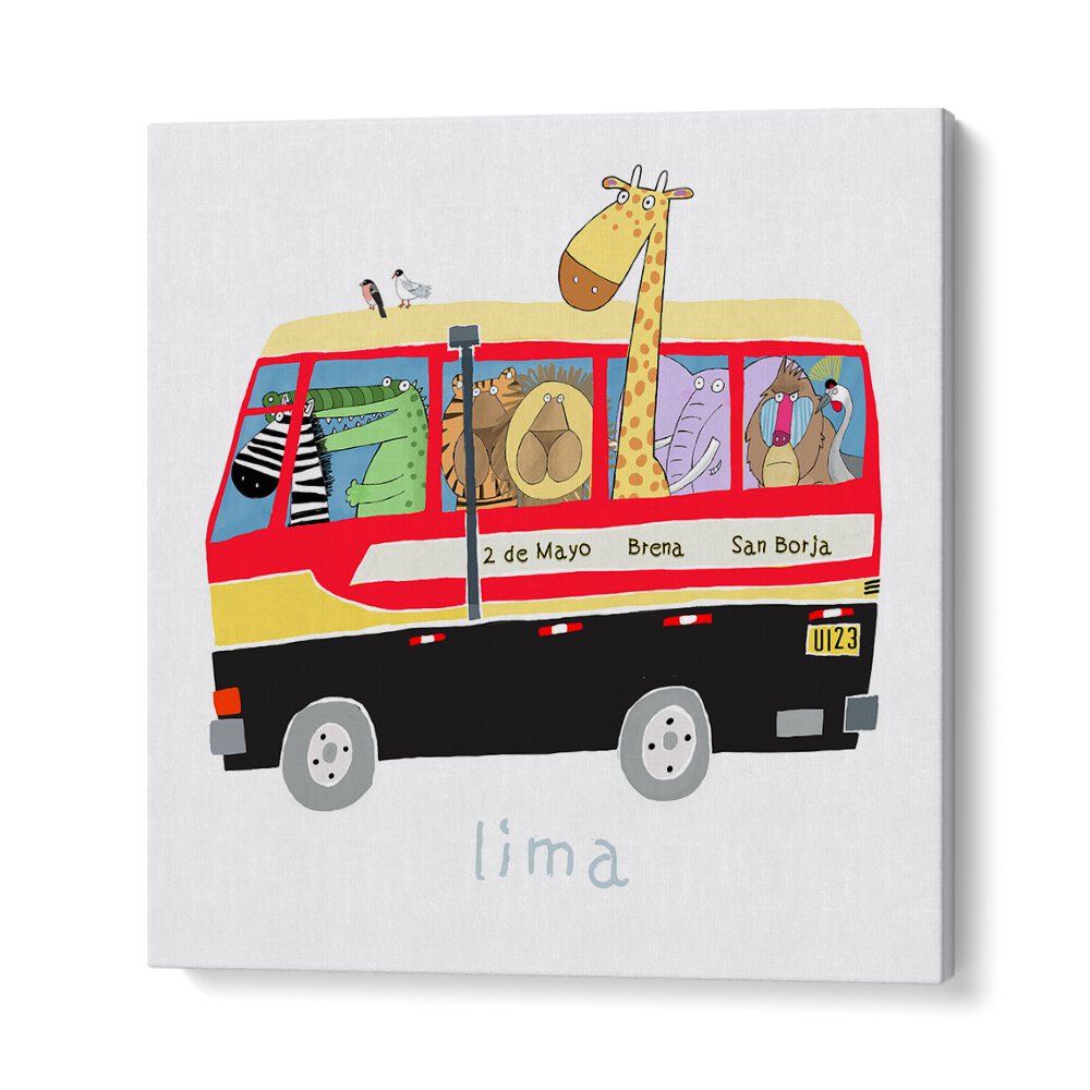 Jungle Animals In A Bus In Lima By Carla Daly Kids Room Painting in Gallery Wrap