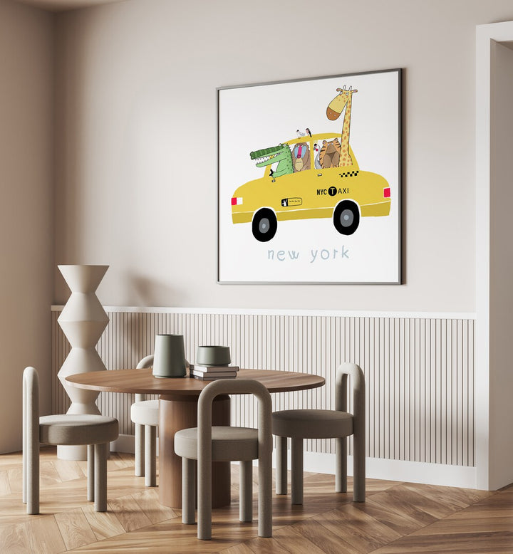 Jungle Animals In A Yellow Taxi In New York By Carla Daly Kids Room Painting  placed on a wall