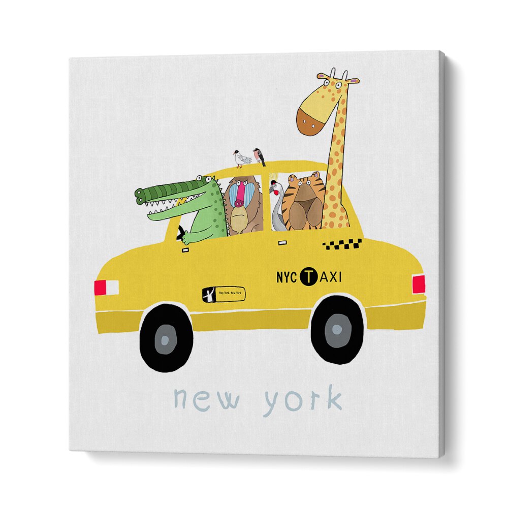 Jungle Animals In A Yellow Taxi In New York By Carla Daly Kids Room Painting in Gallery Wrap