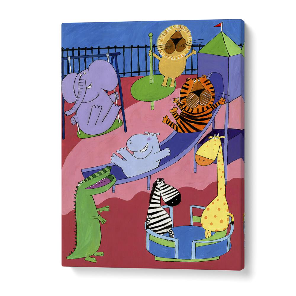 Jungle Animals In The Playground By Carla Daly Kids Painting in Gallery Wrap