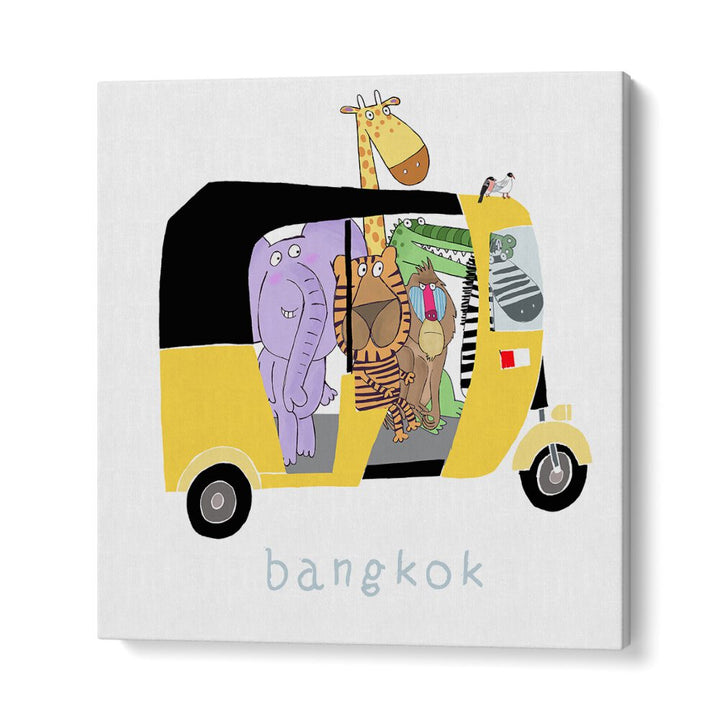 Jungle Animals Take A Ride In A Bangkok Tuk Tuk By Carla Daly Kids Room Art in Gallery Wrap