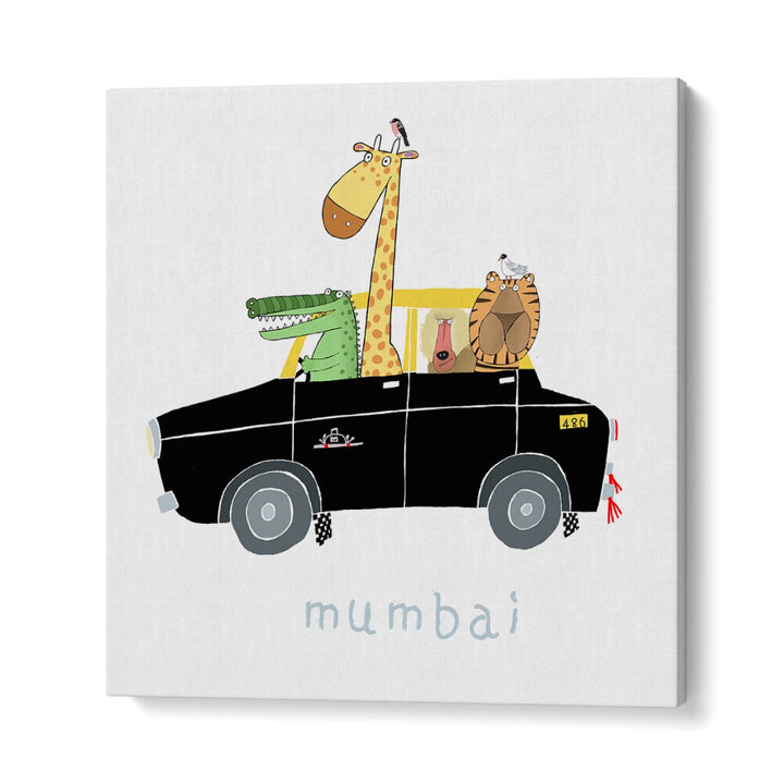 Jungle Animals Take A Ride In The Famous Mumbai Taxi By Carla Daly Kids Room Art in Gallery Wrap