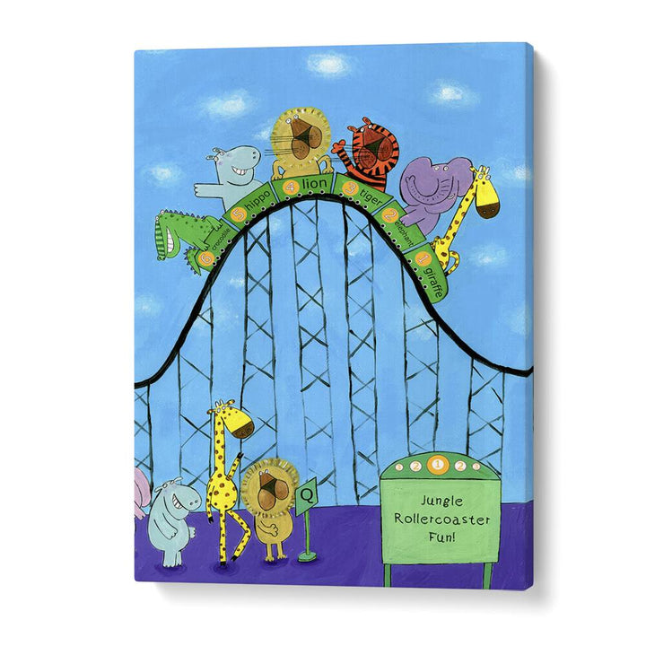 Jungle Animals Whizzing Down The Rollercoaster By Carla Daly Kids Painting in Gallery Wrap