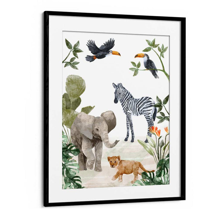 Jungle Babies By Goed Blauw Kids Room Paintings Kids Room Wall Art in Black Frame With Mount