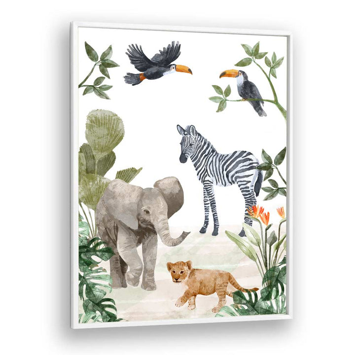 Jungle Babies By Goed Blauw Kids Room Paintings Kids Room Wall Art in White Plain Frame