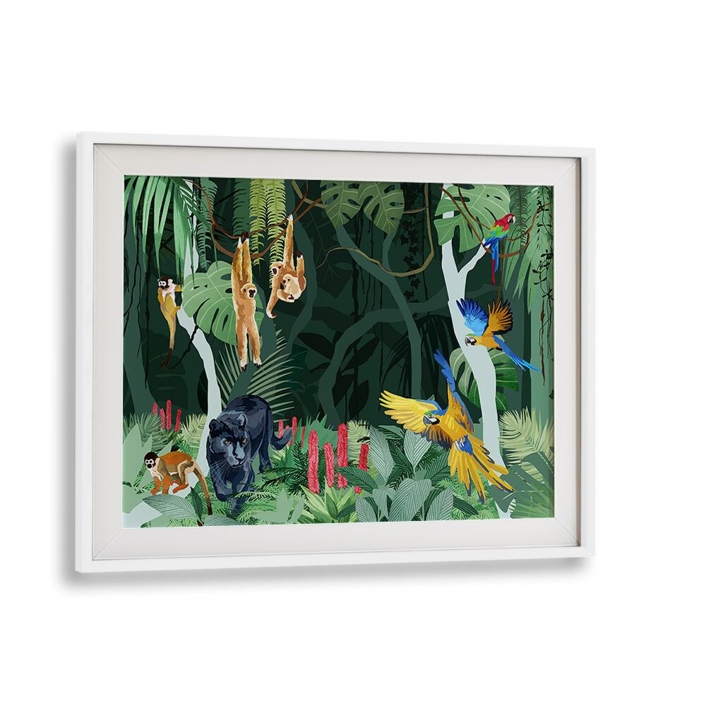 Jungle Party By Goed Blauw Wildlife Art Prints in White Frame With Mount