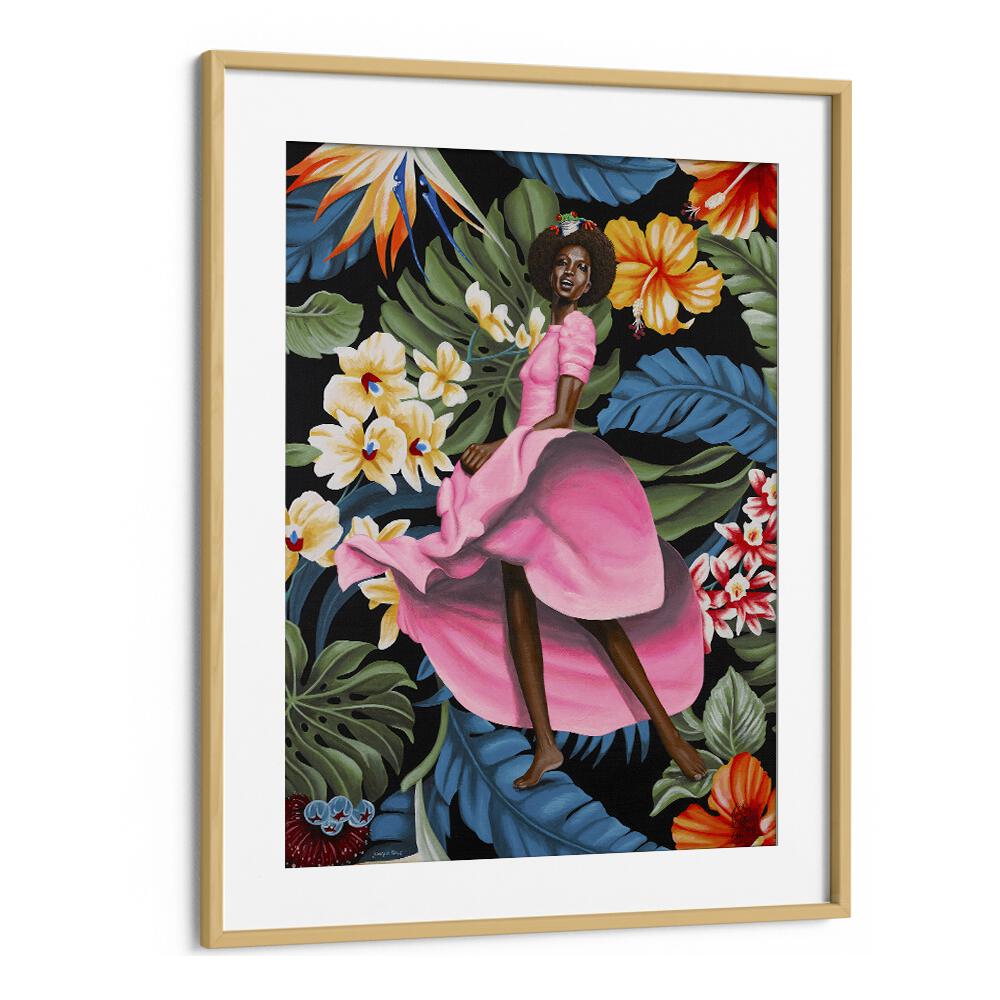 Jungle Rose By Christian Beijer  African Art  in Oak Wood Frame With Mount