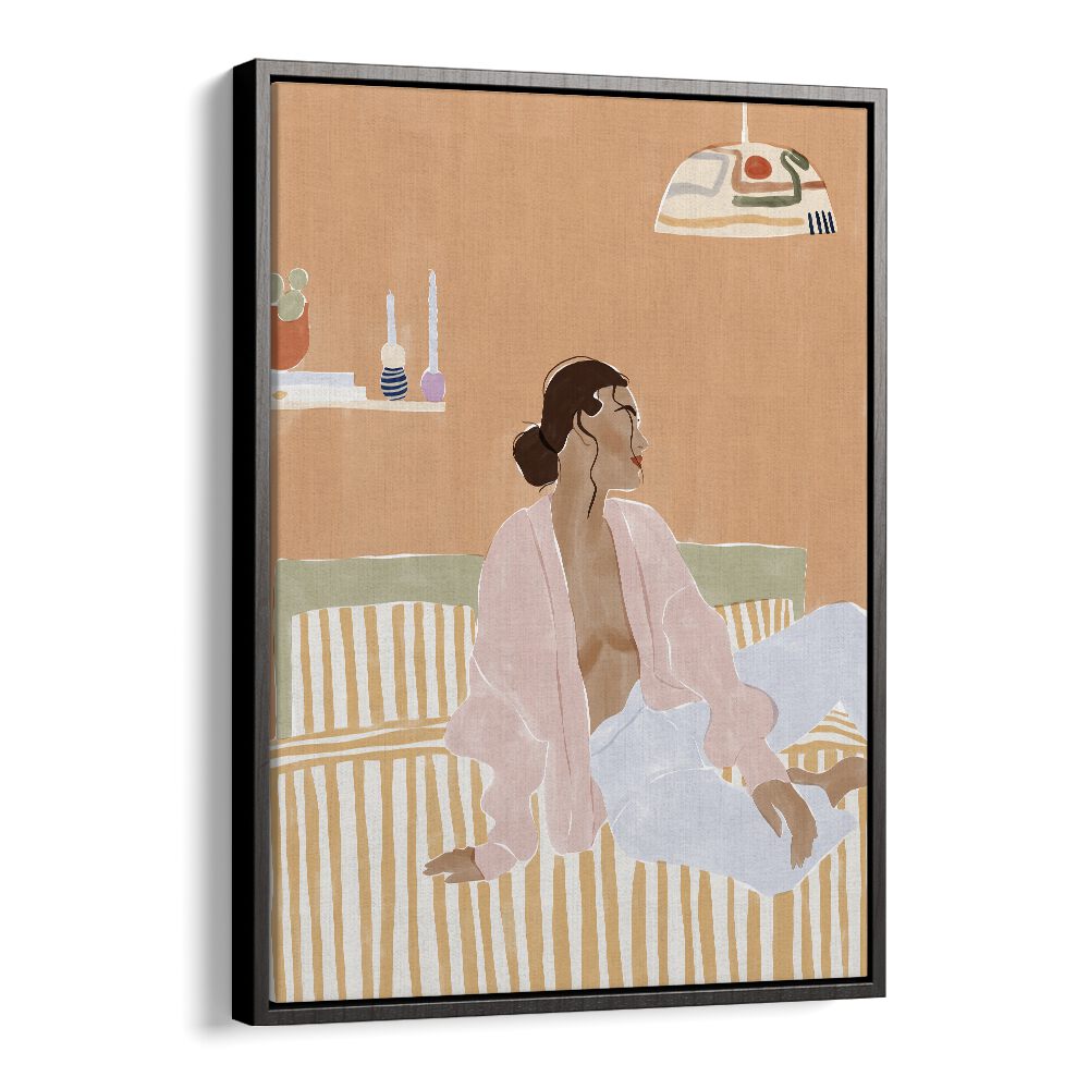 Just Let Me Chill By Ivy Green Women Illustration Paintings in Black Floater Frame