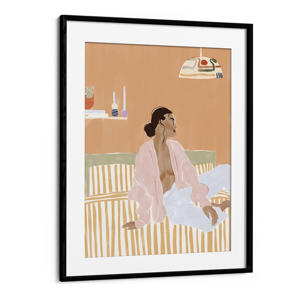 Just Let Me Chill By Ivy Green Women Illustration Paintings in Black Frame With Mount