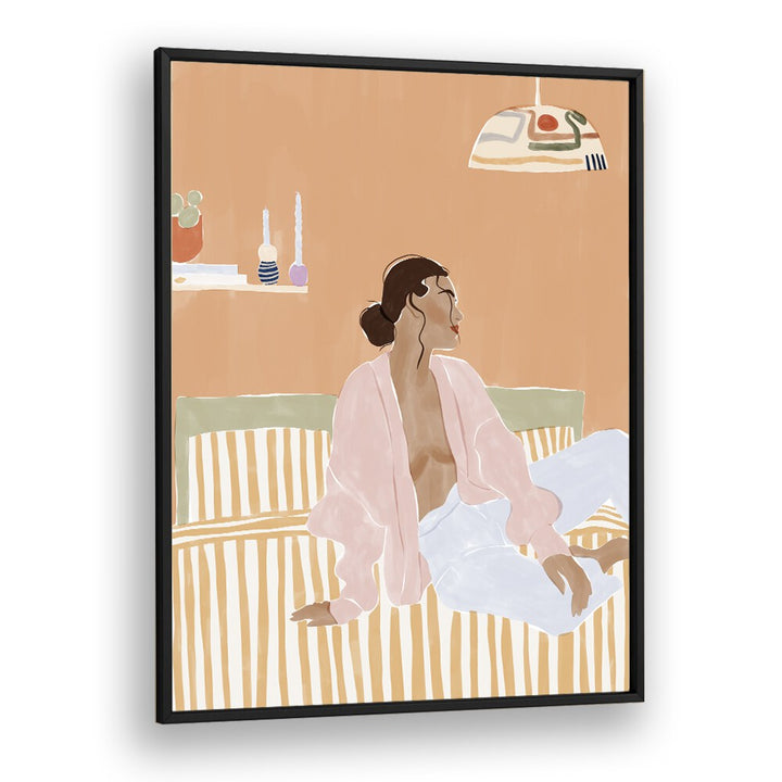 Just Let Me Chill By Ivy Green Women Illustration Paintings in Black Plain Frame