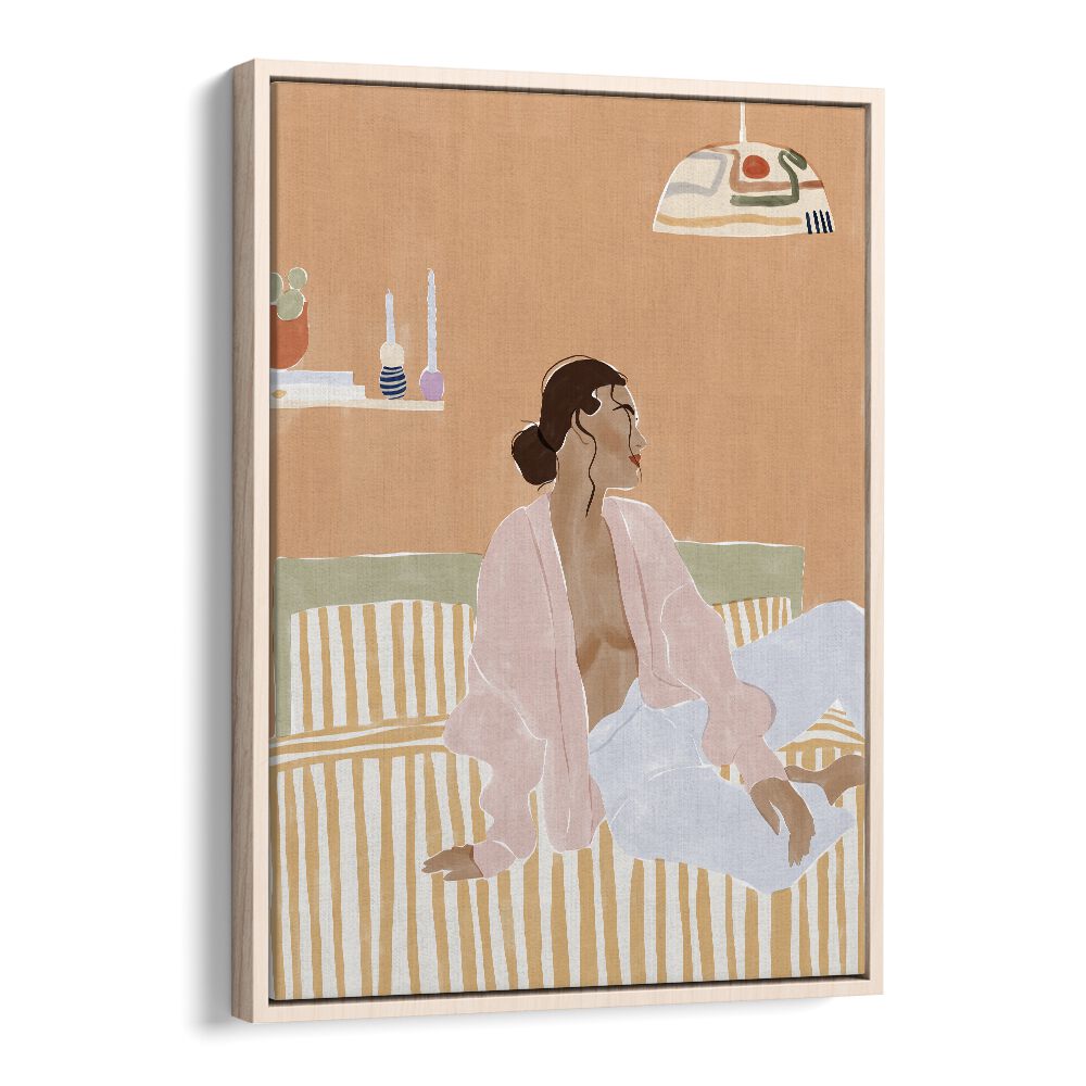 Just Let Me Chill By Ivy Green Women Illustration Paintings in Oak Wood Floater Frame