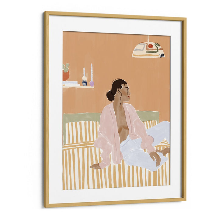 Just Let Me Chill By Ivy Green Women Illustration Paintings in Oak Wood Frame With Mount