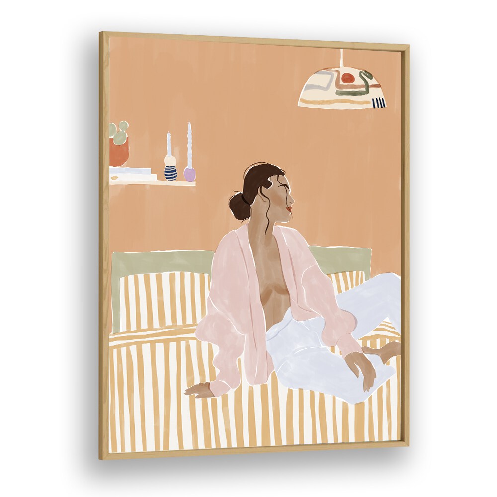 Just Let Me Chill By Ivy Green Women Illustration Paintings in Oak Wood Plain Frame