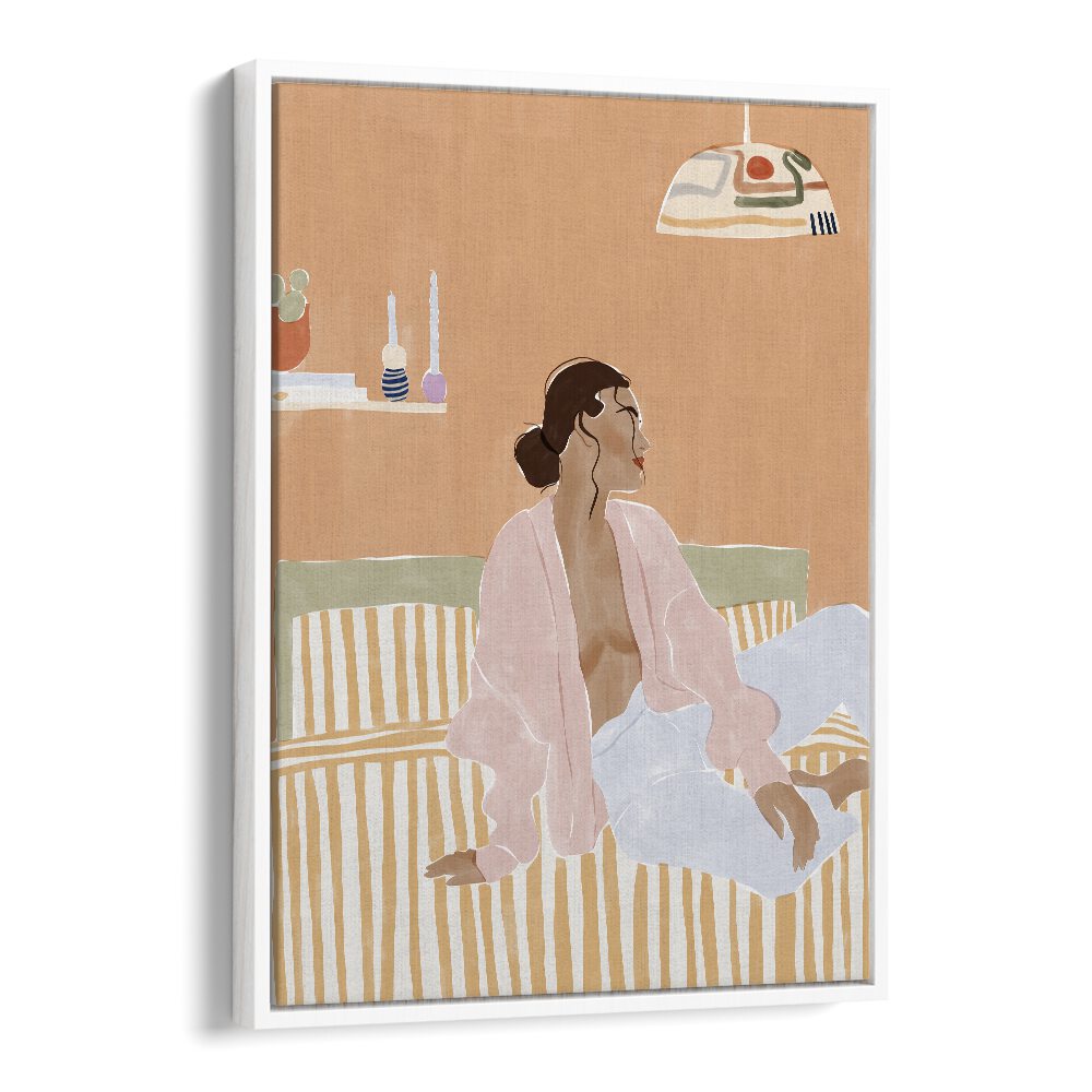 Just Let Me Chill By Ivy Green Women Illustration Paintings in White Floater Frame