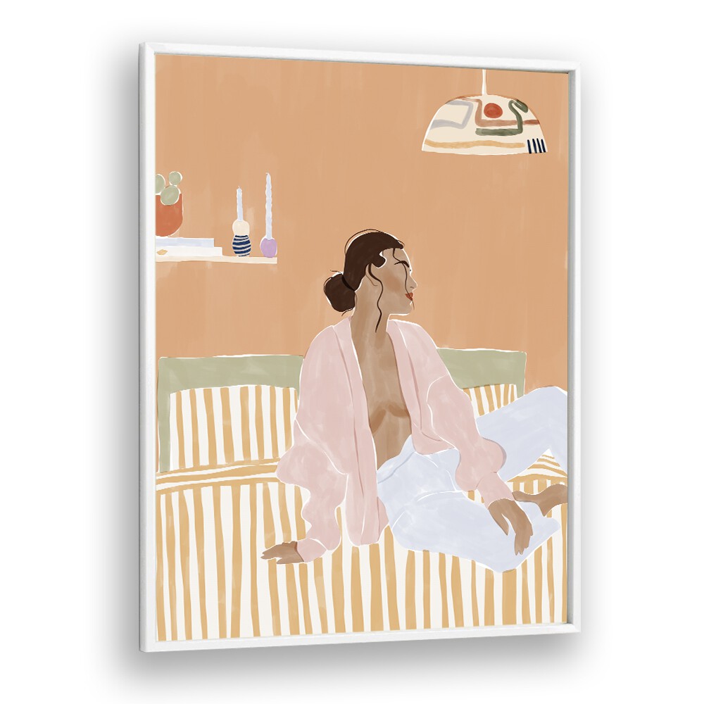 Just Let Me Chill By Ivy Green Women Illustration Paintings in White Plain Frame