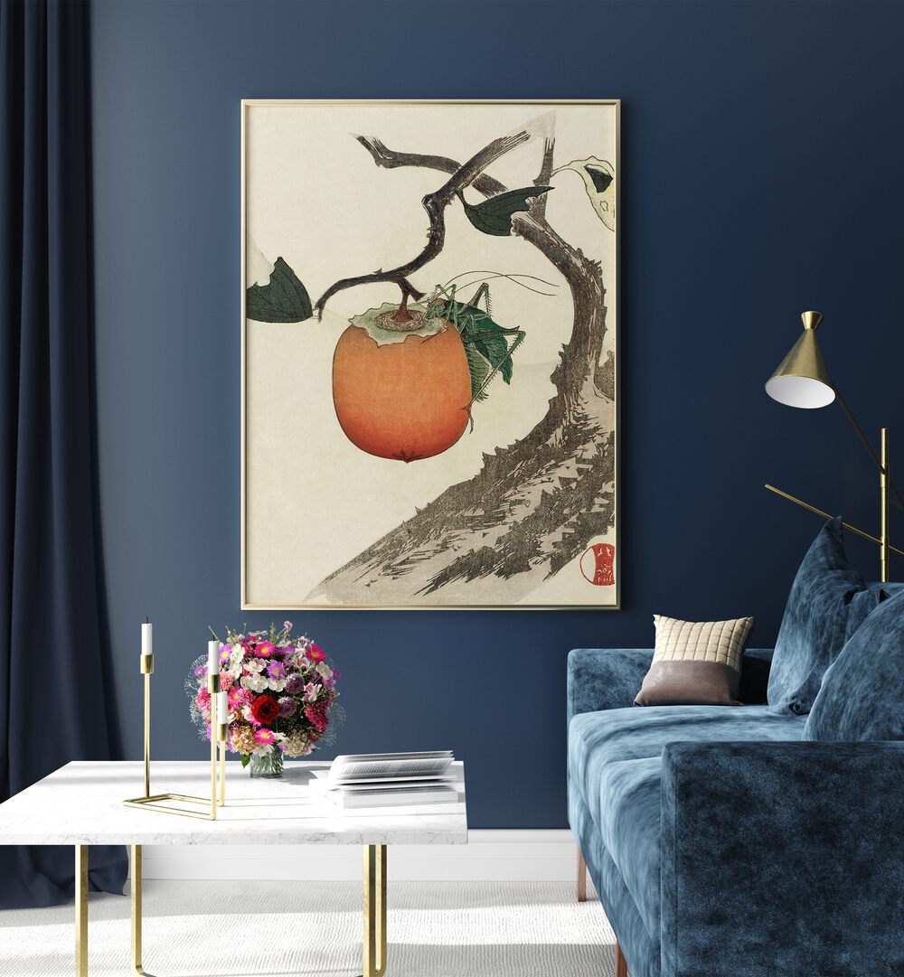 KAKIVRUCHT MET SPRINKHAAN, VINTAGE PAINTINGS