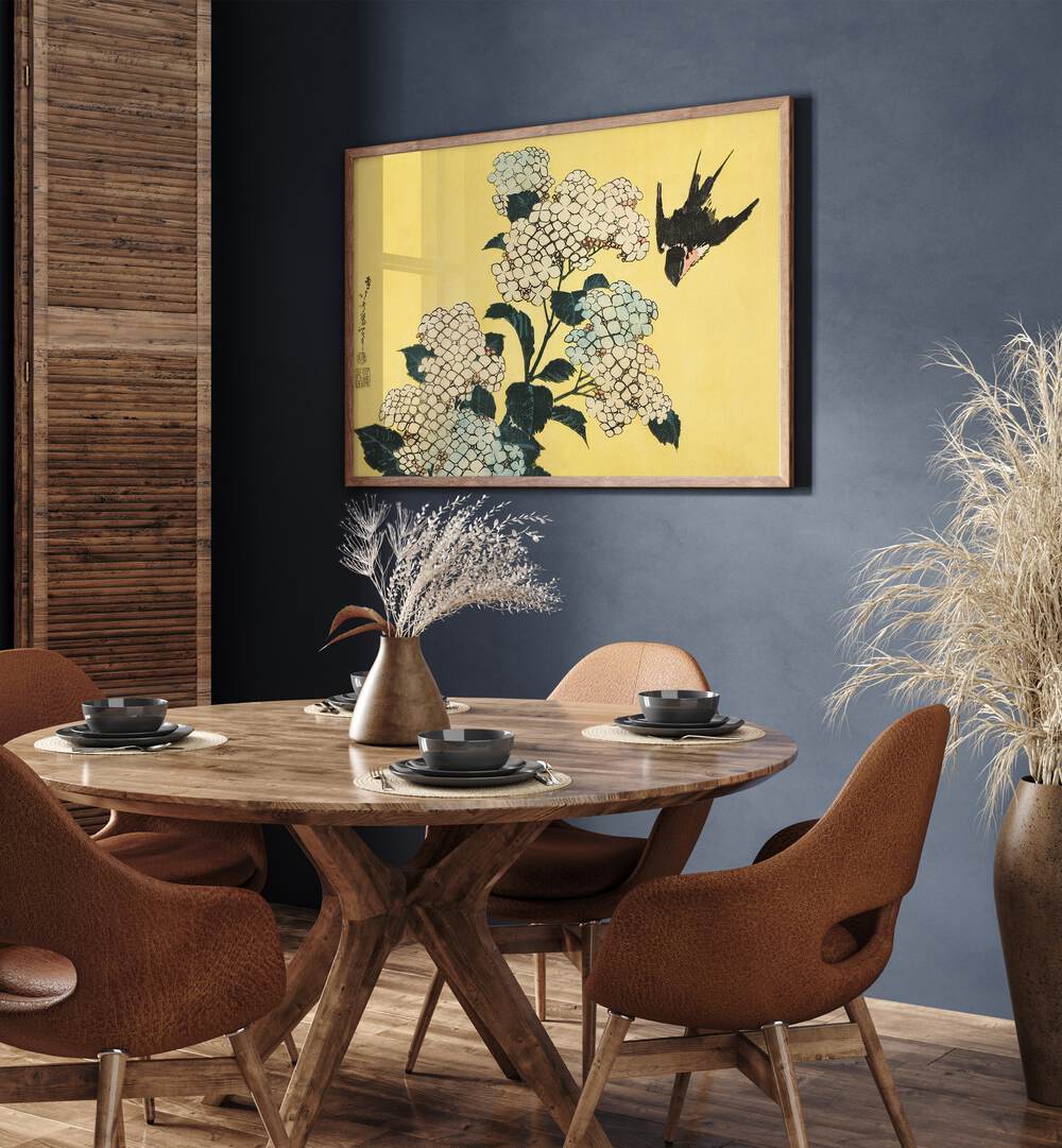 HYDRANGEA AND SWALLOW , VINTAGE PAINTINGS