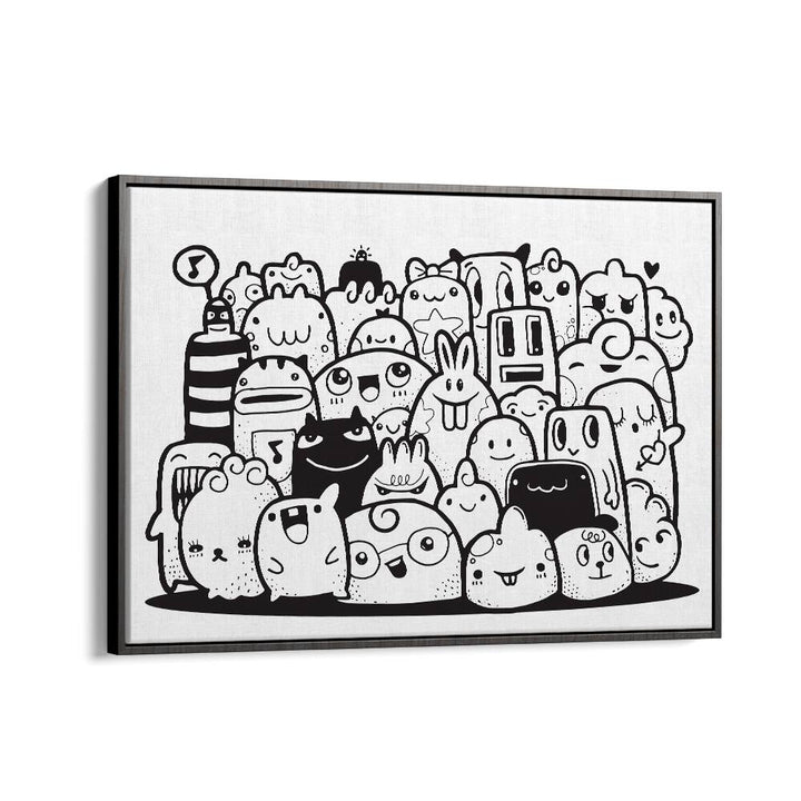 Kawai Doodle Art Artwork in Black Floater Frame