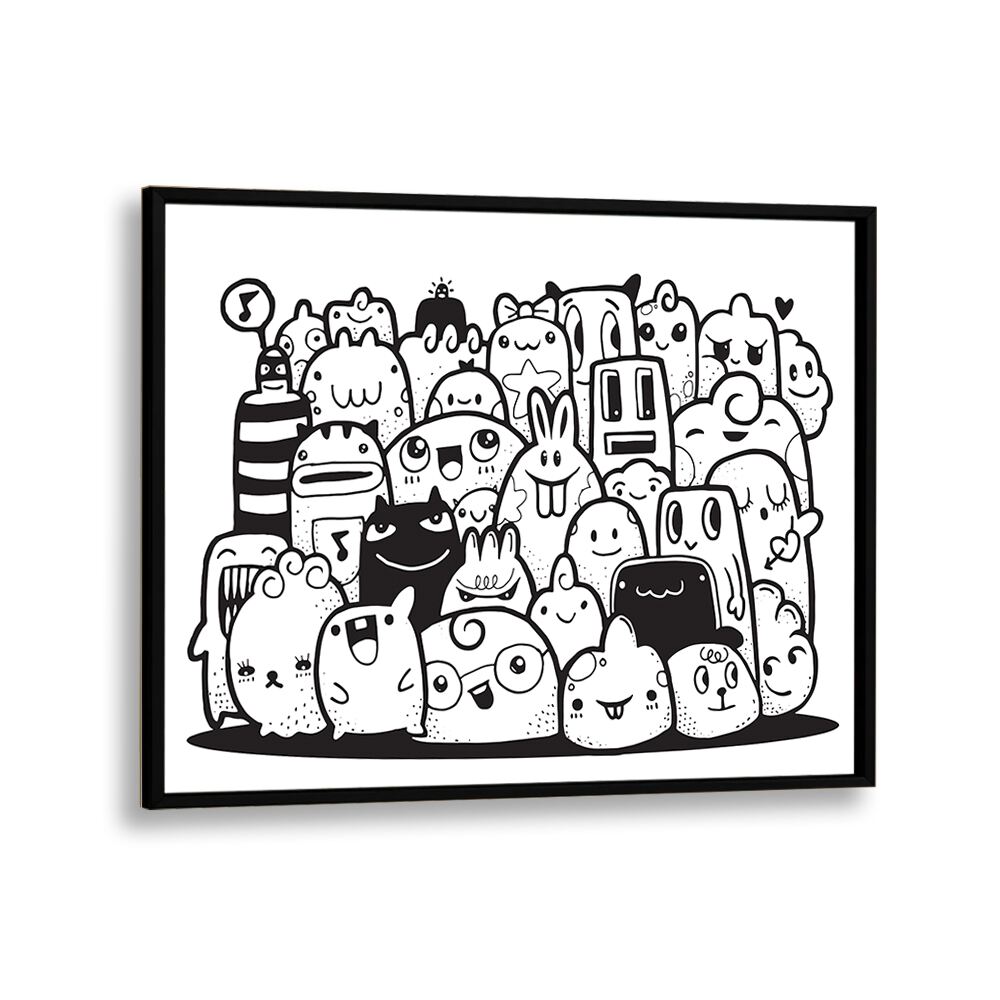 Kawai Doodle Art Artwork in Black Plain Frame