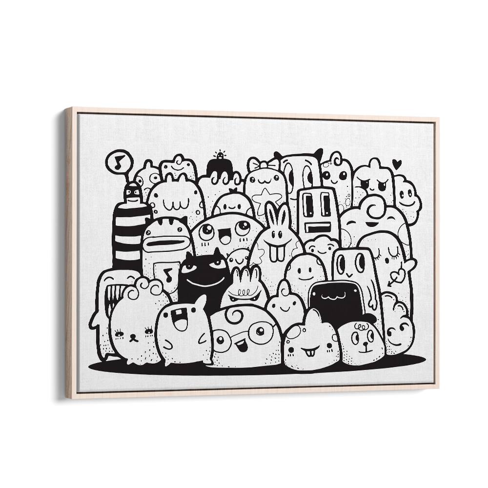 Kawai Doodle Art Artwork in Oak Wood Floater Frame